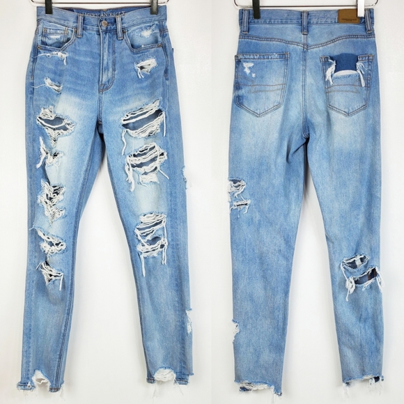 American Eagle Outfitters Denim - American eagle outfitters size 00 distressed  high rise mom jeans light blue